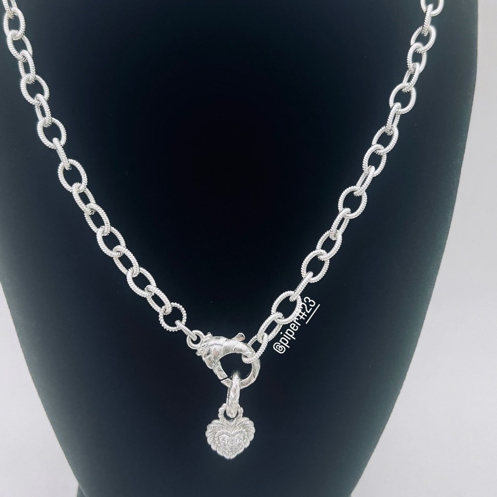 Judith Ripka Country Link Necklace with Removable Diamonique Heart Charm 20” - Picture 4 of 12